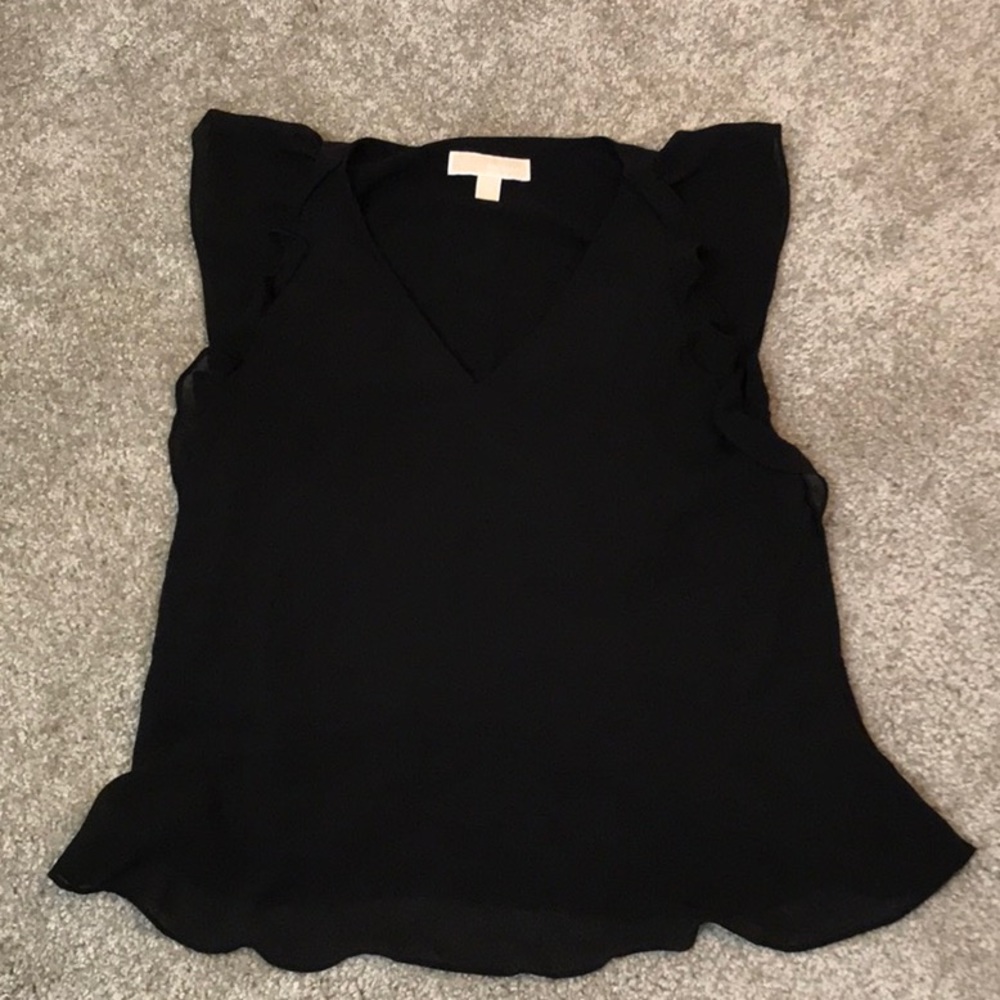 Preowned Michael Kors sheer black v neck flouncy top - XS